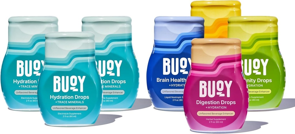 Buoy Electrolyte Drops Variety Pack Bundle 280 Servings | No Sugar, No Sweeteners | Dietitian Rekommenderas | Trace Minerals | Syfte Unflavored Add to Any Drink