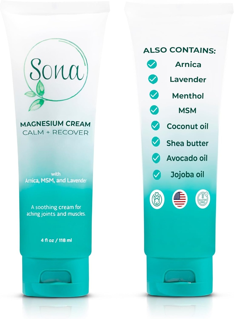 Magnesium Cream med Arnica, MSM, Menthol och Lavender - Topical Magnesium Lotion for Sleep Support och Leg Cramps, Applicera på Back, Legs, Feet and Neck - 4 oz