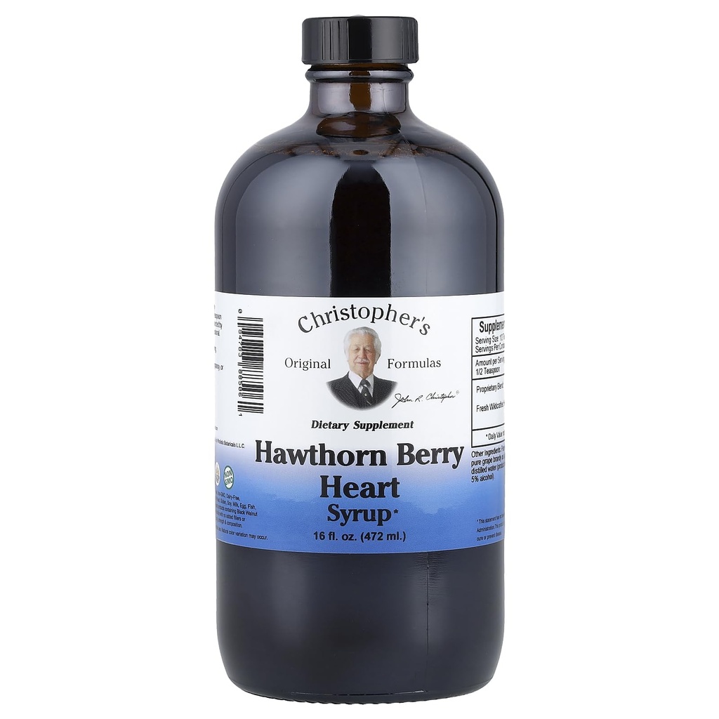 Christophers ursprungliga formler Hawthorn Berry Heart Syrup - 16 fl oz | Natural Herbal Blend för allmän Wellness