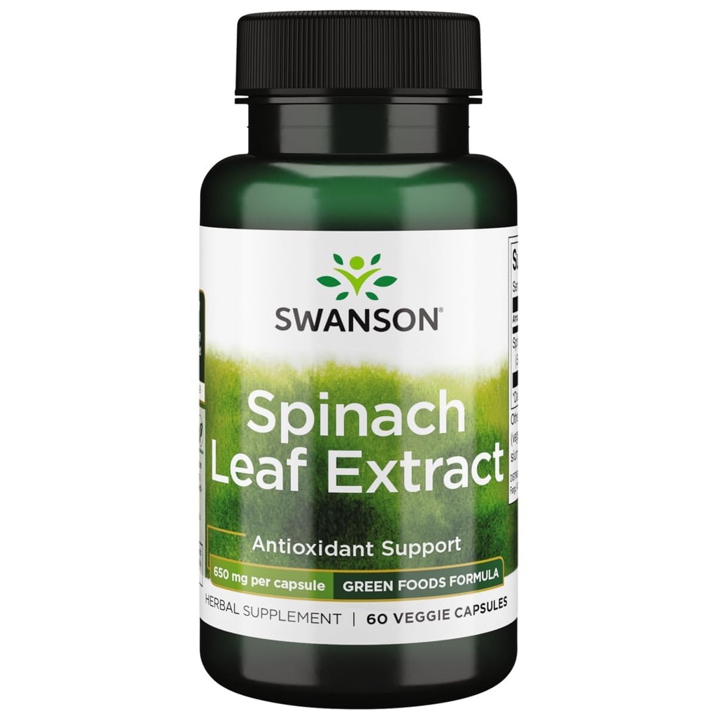 Swanson Spinach Leaf Extract - Herbal Supplement Promoting Overall Health - Green Foods Formel w / Beneficial Thylakoids & Chlorophyll - (60 Veggie Capsules, 650mg Varje)