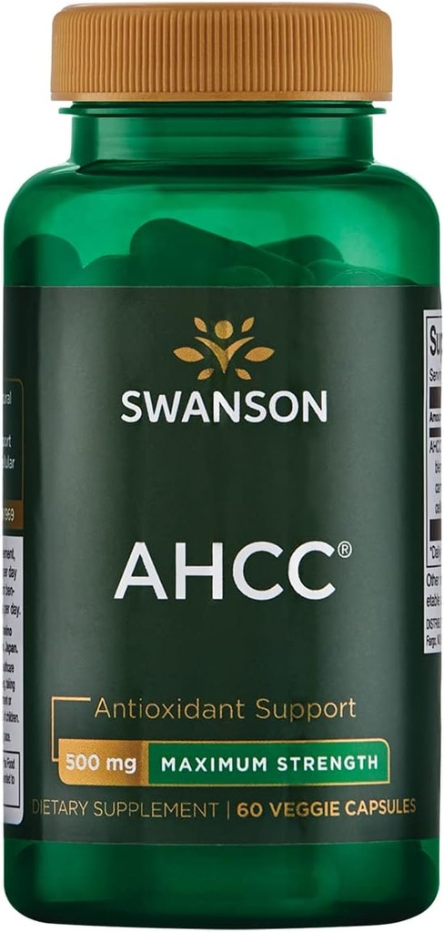 Swanson Maximum Strength AHCC - Främja Avancerad Immune Support - Naturtillskott Med NK Cells & Liver Support - (60 Veggie Capsules, 500mg Varje)