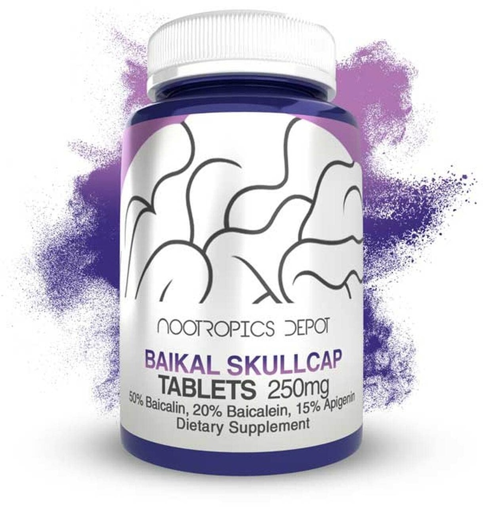 Nootropics Depot Baikal Skullcap Extract tabletter | 250mg | 60 greve | >15% Apigenin, >20% Baicalein, >50% Baicalin