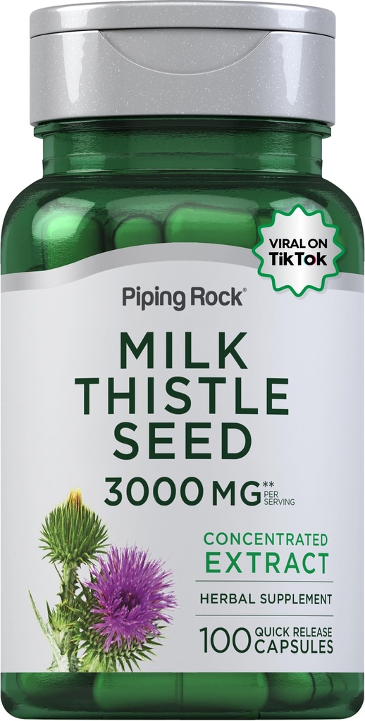 Piping Rock Milk Thistle Supplement 3000mg | 100 kapslar | Koncentrerad växtbaserade extrakt | Non-GMO, Gluten Free