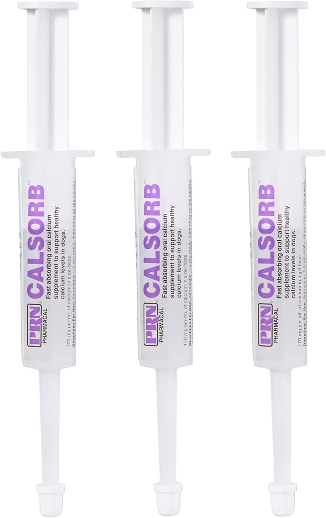 PRN Pharmacal Calsorb - Calcium Nutritional Supplement för att hjälpa till att upprätthålla hälsosamma kalciumnivåer hos hundar - Gel-Based Dog Nutritional Supplement i en Easy-to-Use Syringe - 12 mL Syringe (3 Packs)