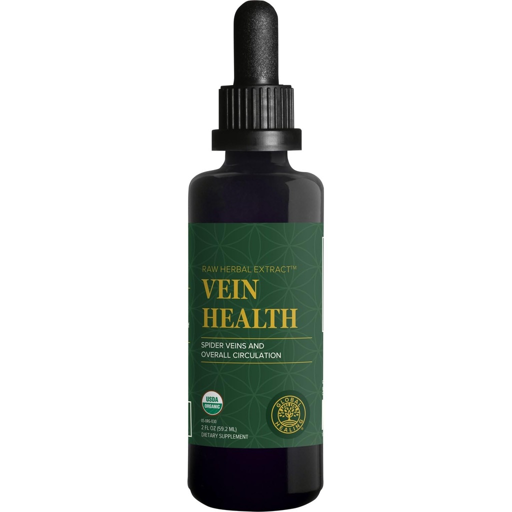 Global Healing Plant-Based Vein Health Liquid Vegan Supplement Drops to Support Blood Flow & Circulation, Helps with Spider & Varicose Veins for Healthy Legs - Organic Horse Chestnut Root - 2 Fl oz