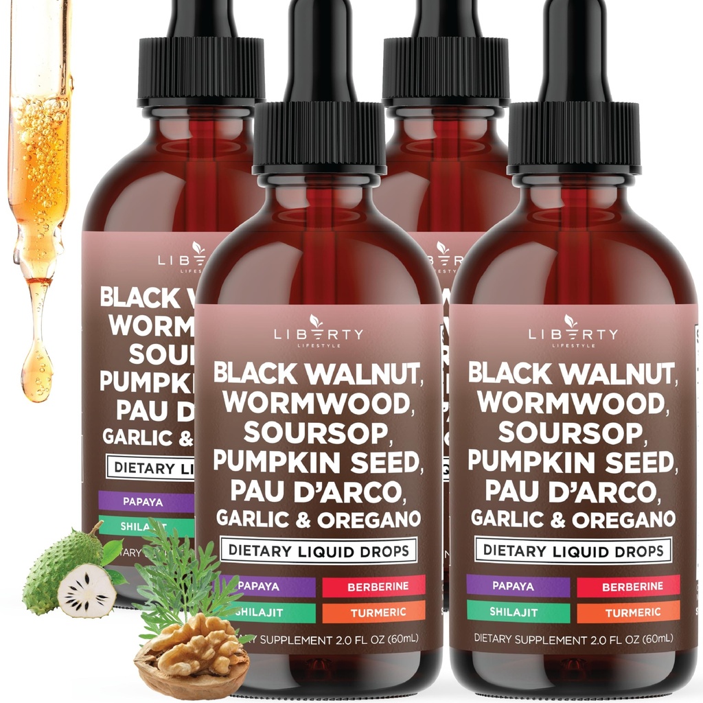 Defend Wormwood Black Walnut Cleanse for Humans Drops Liquid Soursop Garlic Pumpkin Seed PAU D'Arco Oil of Oregano Turmeric Berberine Neem Extract Hull Bark Tincture - 8 OZ