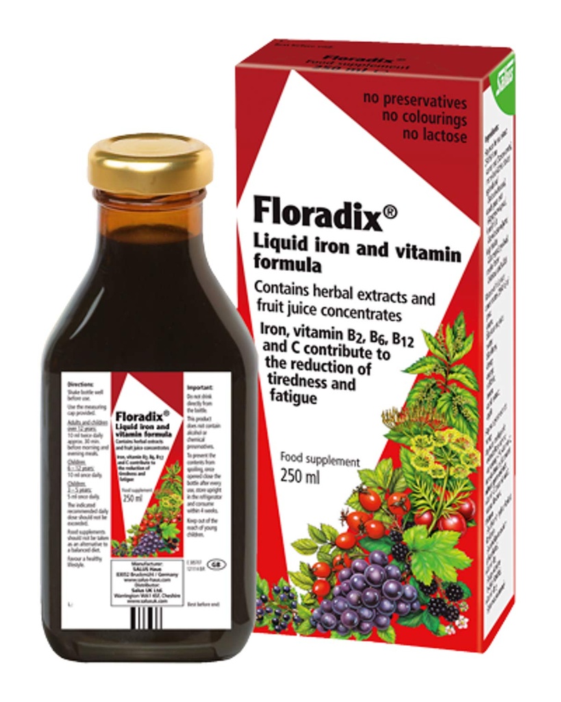 Floradix Floravital Liquid Iron och Vitamin Formel 8.5 fl.oz. - 250 ml. - Tillverkad i Tyskland (3 Pack)