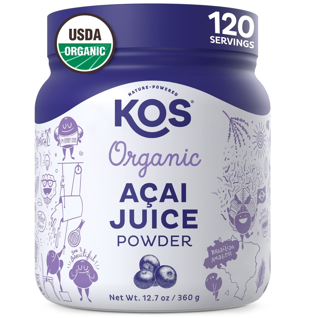 KOS Organic Acai Juice Powder - USDA Certified Organic, Plant Based Superfood Antioxidanter, Superberry från Brasilien, Great for Smoothies and Bowls, 0g Sugar, Vegan, Gluten-Free, Non-GMO - 120 portioner