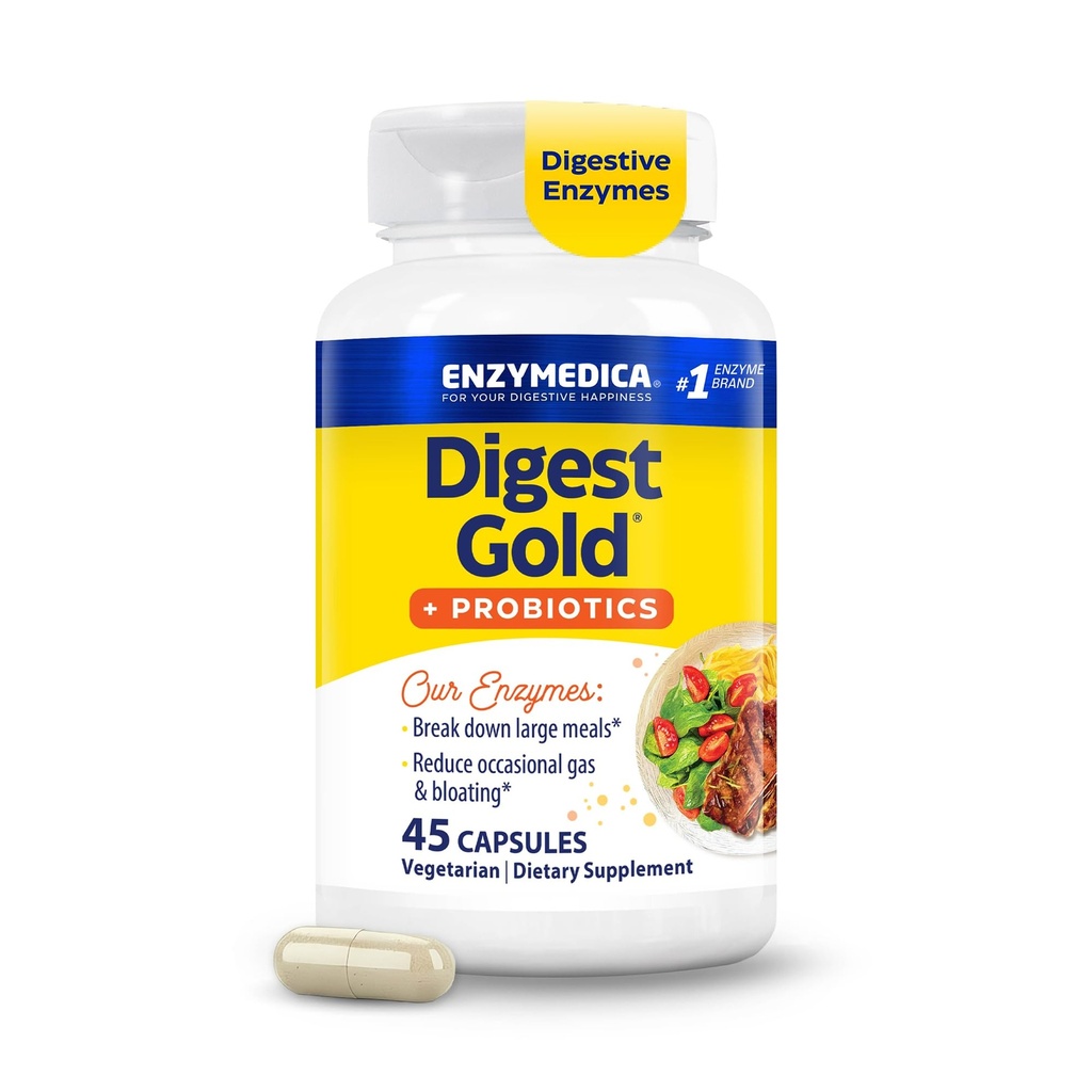 Enzymedica Digest Gold + Probiotika, 2-i-1 Formel för Gut Health, Digestive Enzymes & 1 Billion Active Probiotic Cultures, 45 Count (FFP)
