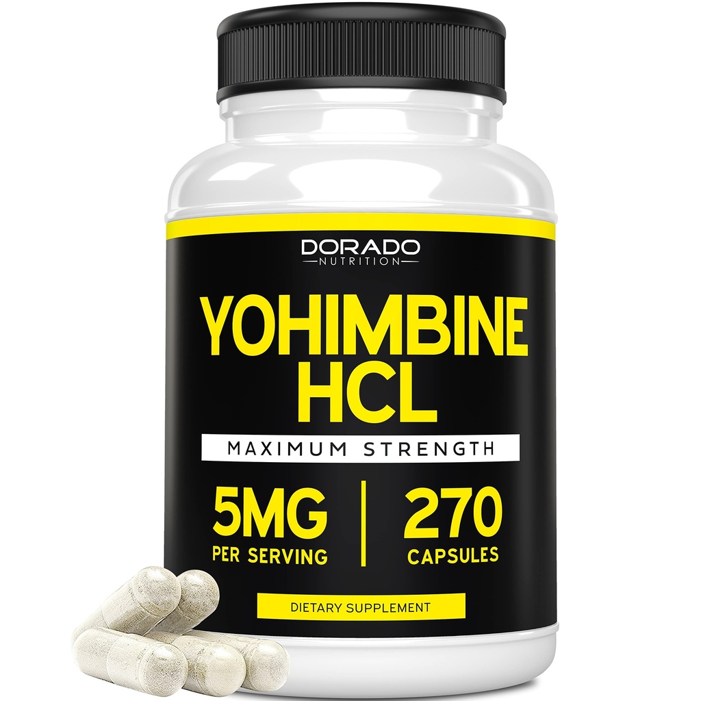 Yohimbine HCL 5mg för män och kvinnor (270 kapslar) Mer potent än Yohimbe Bark Powder - Kvalitetsgaranti - Tredje part som testats för styrka och renhet - Vegan, Gluten Free & Non-GMO - USA Made