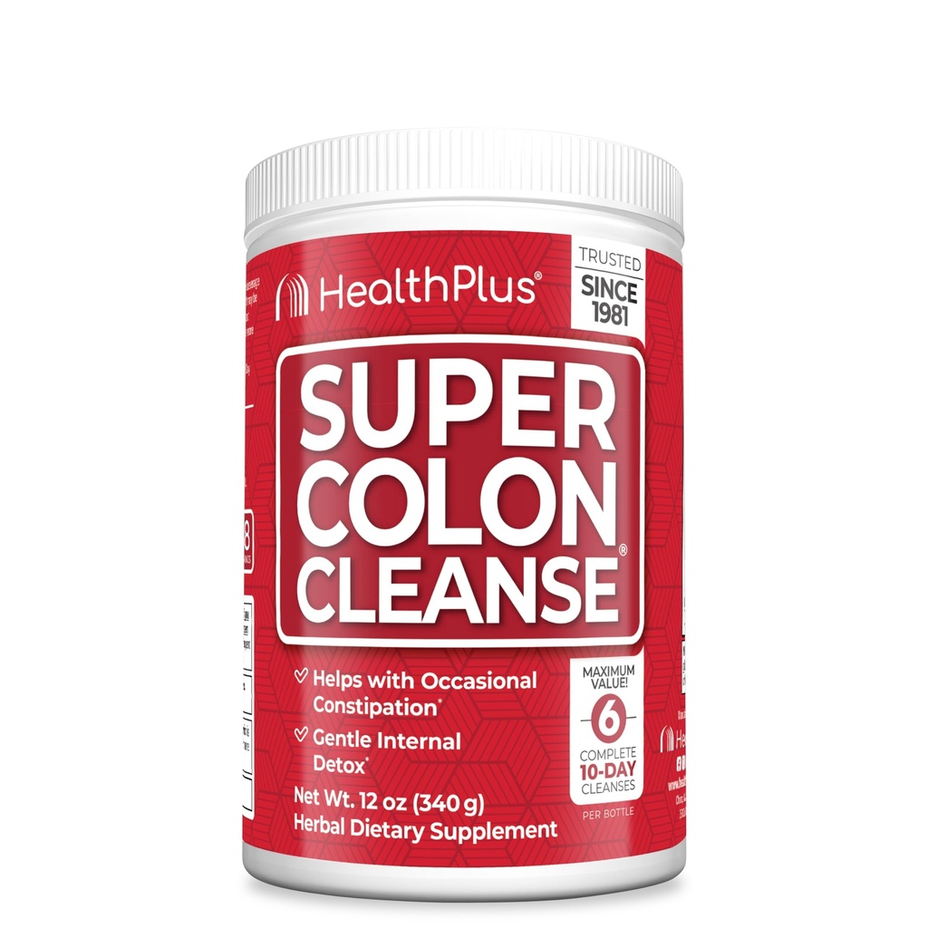 Health Plus Super Colon Cleanse, 12 oz Powder, 68 portioner - Natural Detox, Digestive Constipation Relief, Gentle Gut Cleanse med Psyllium Husk & Senna Leaf