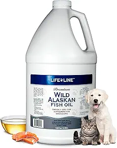 Life Line Pet Nutrition Wild Alaskan Fish Oil för hundar och katter 128oz - Omega 3 Fish Oil Supplement för hud och rock, hjärna, ögon och hjärthälsa