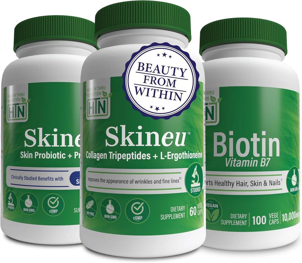 Health Thru Nutrition Beauty från Inom Booster Pack med Skineu Probiotics | Skineu Collagen | Vegan Biotin