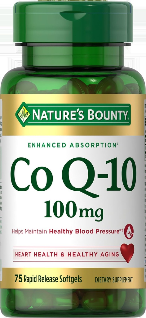 Naturens Bounty CoQ10, hjälper till att upprätthålla hälsosamt blodtryck, 100 mg, snabb frisättning Softgels, 75 greve