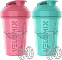 VELOMIX -2 Pack- 20 oz Protein Shaker Bottles för proteinblandningar - 2x Wire Whisk | Läcka Proof Shaker Cups för Protein Shakes och Pre Workout | Protein Shaker Bottle Pack (Pink / Turkos)