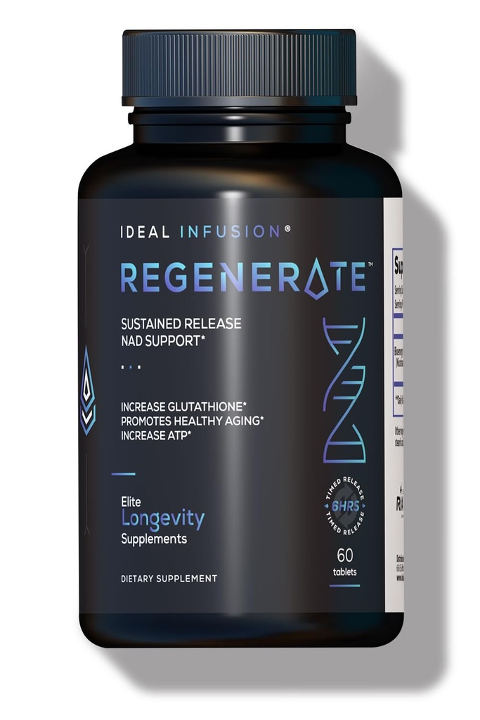 Regenerera hållbart frisättningstillägg för NAD & NR Biosynthesis, Boost ATP, NAD +, Glutathione: Cardiovascular Health & Muscle Vitality (60 portioner) Vegan
