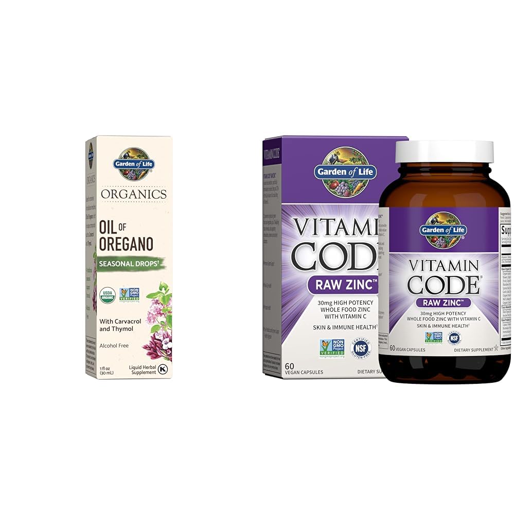 Garden of Life Organics Oil of Oregano Drops, Zinc Supplements 30mg, Immune Support - Vegan