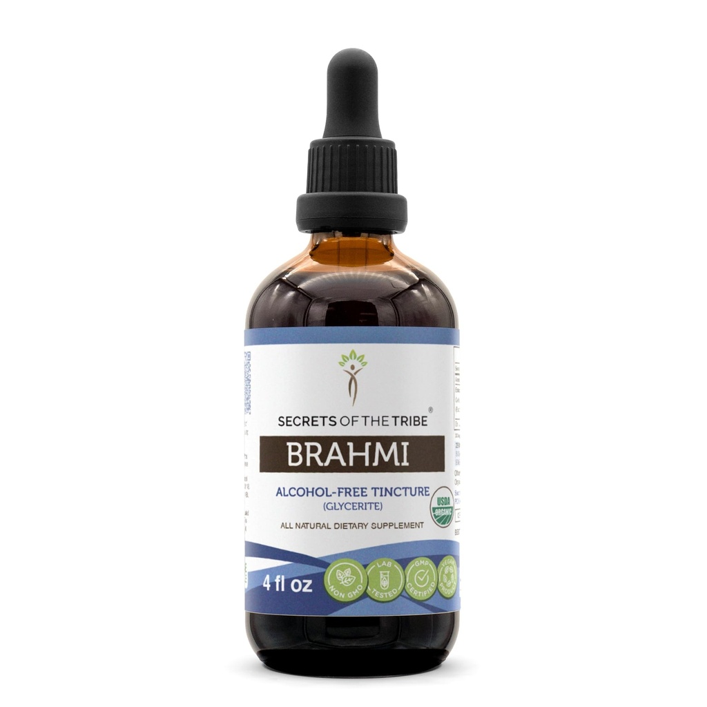 Secrets of the Tribe Brahmi USDA Organic | Alcohol-Free Extract, High-Potency Herbal Drops | Made from 100% Certified Organic Brahmi (Bacopa Monnieri) Dried Herb 4 oz