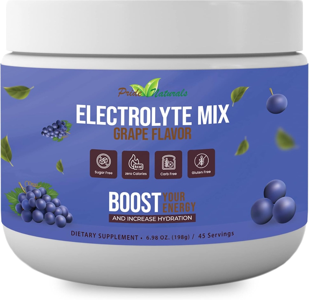 Electrolyte Powder - Uppfriskande Workout Recovery Electrolytes, Sugar Free, Gluten Free & Vegan, Pure Keto & Paleo Hydration Beverage, Immune Boosting Vitamins (198 Grams, Grape)