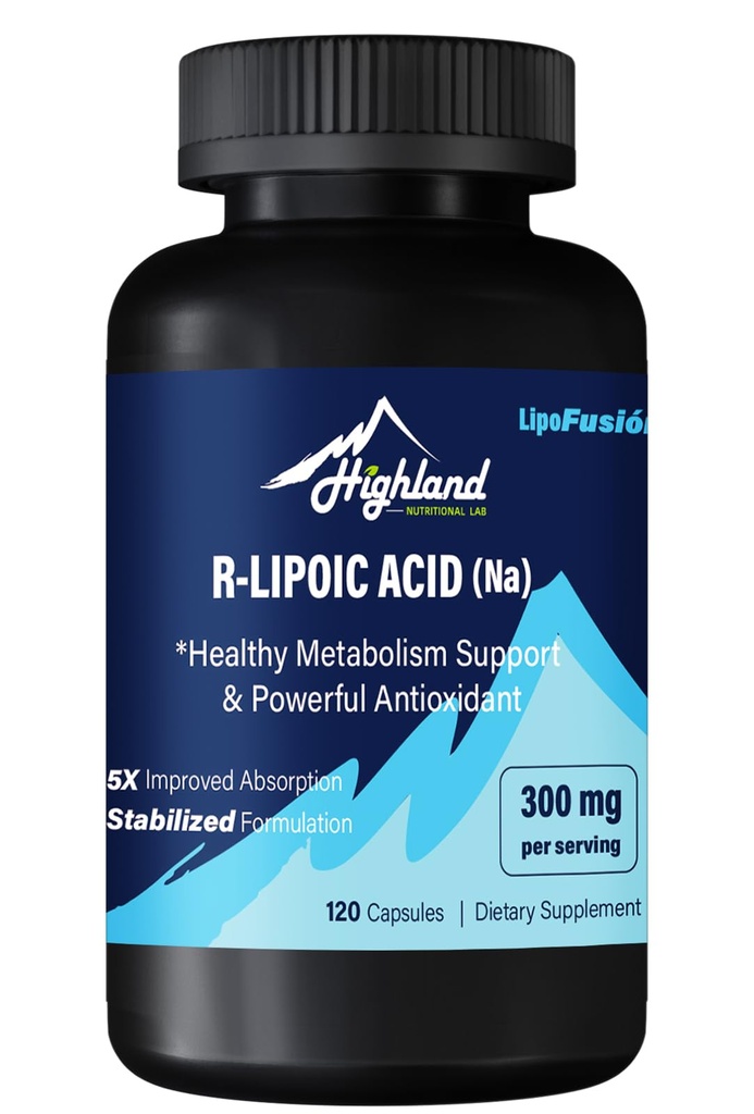R Lipoic Acid (Na) 300 mg per portion, 120 kapslar, upp till 5X förbättrad absorption, utmärkt näringstillskott för hälsosamt metabolismstöd och antioxidanter-1 flaska