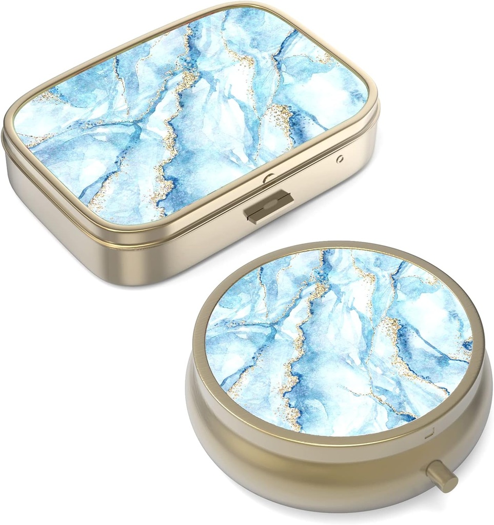 Pill Case Pill Box med Mirror Retro Small Pill Case för Purse eller Pocket Brons Pill Box eller Vitaminer, Fish Oil, Supplements, Pill Containe Travel Gifts(2PCS)