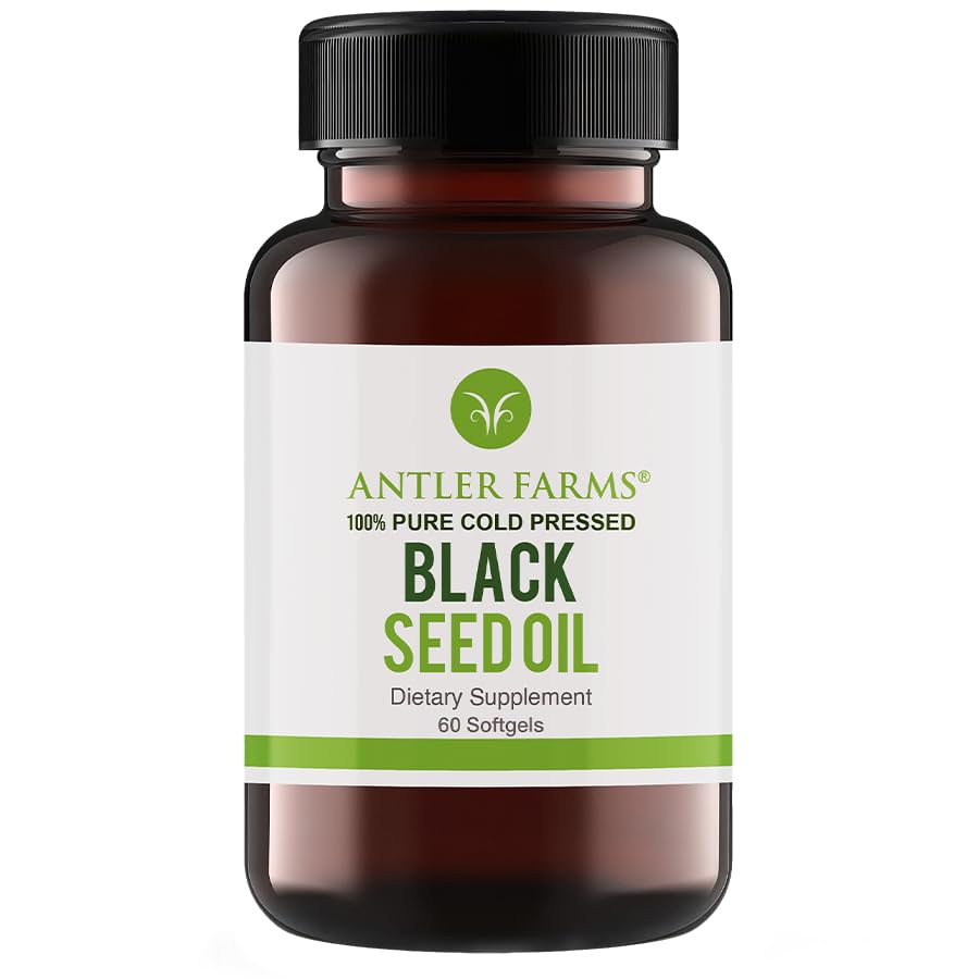 Antler Farms - Black Seed Oil Softgel Capsules -100% Pure, Virgin, Cold-Pressed 60 Softgels, 500mg - 2% Thymoquinone, turkisk svart kumin Nigella Sativa Seed Oil