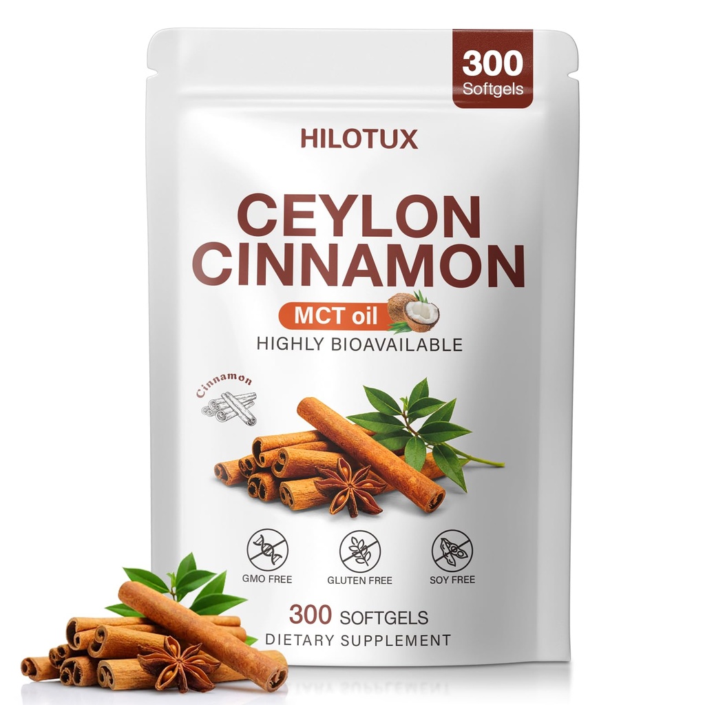 Cinnamon Supplement Soft Gels Unflavoured with MCT Oil, 300 Softgels, Low Coumarin, Non-GMO, Gluten Free