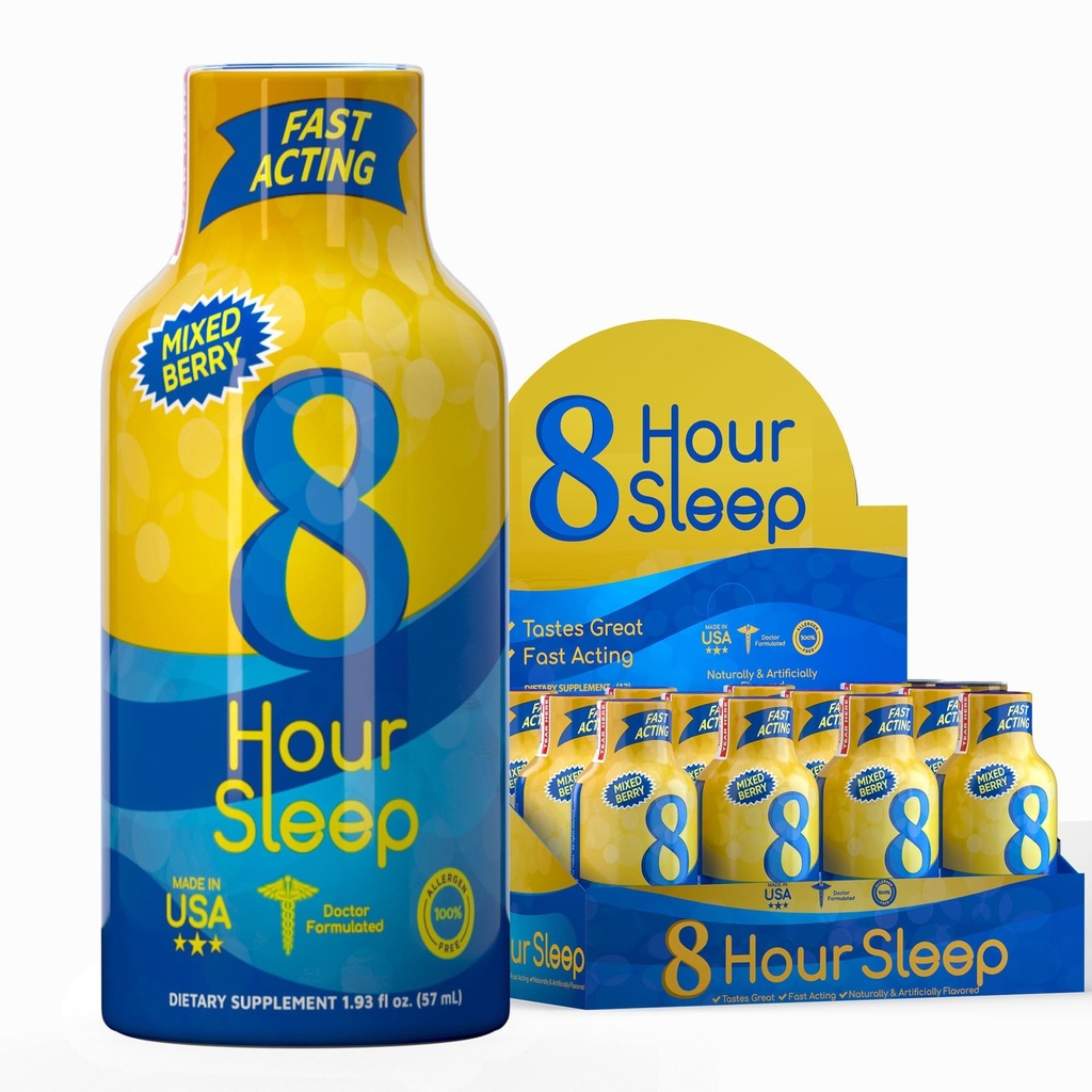 Vitamin Energy 8-timmars Sleep Shot Mixed Berry 12 Pack, Melatonin, 5-HTP, GABA, Valerian, Lavender, Sleep Aid Support, Deep Rest & Relaxation, Zero Sugar, Gluten-Free, Vegan, Kosher, 1,93 fl oz