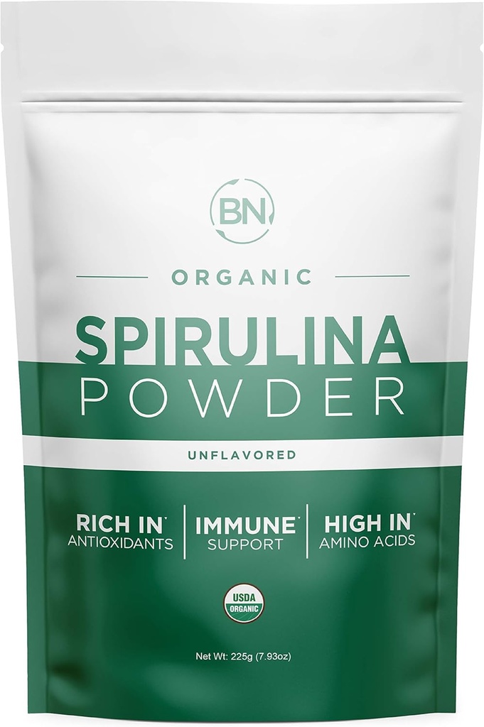 Spirulina pulver organisk 225g - 64 portioner 3,5 g serveringsstorlek - USDA-certifierad - RAW Nutrient Dense Över 70% protein per portion - renaste källan Vegan protein - Superfood