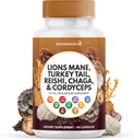 Lions Mane Mushroom Supplement med Turkiet Tail Reishi Cordyceps Chaga med Marshmallow Root - 60 Count