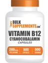 BulkSupplements.com Vitamin B12 Capsules - som Cyanocobalamin, vitamin B Supplement, Vitamin B12 200 mcg - Energi Vitaminer, Gluten Free, 1 Kapsel per Servering, 500 kapslar (Pack av 1)