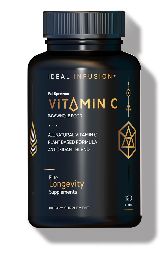 Ideal infusion Whole Food Vitamin C Complex: 675mg Organic Vitamin C från apelsiner och Acerola Berries med naturliga livsmedelsbaserade bioflavanoider (60 portioner) Plant Based Vitamin C, Vegan, Non-GMO