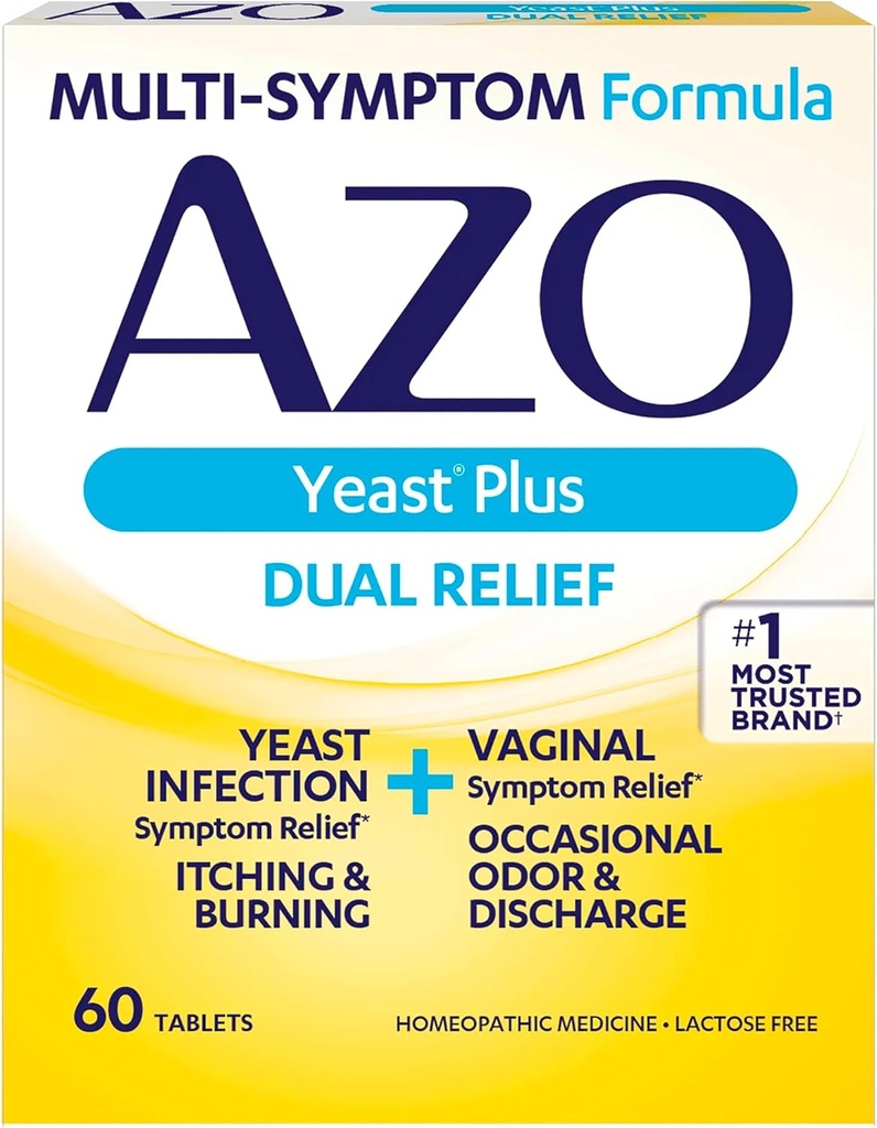 AZO Yeast Plus Dual Relief Tablets, Yeast Infection och Vaginal Symptom Relief, Relieves Vaginal Itching & Burning, 60 Count