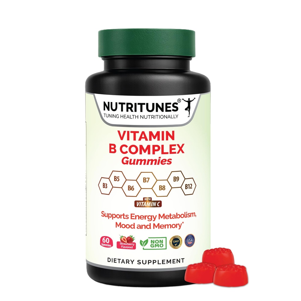 Vitamin B Complex Gummies-High Potency B Complex Vitamins Gummies med Methyl B12, Folate, Biotin & Vitamin C - Non-GMO, Vegan, Gluten-Free - 90 Gummies - Made in USA