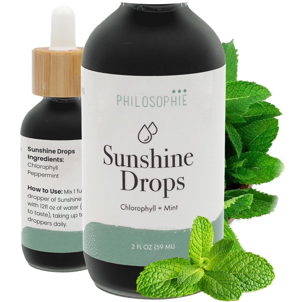 Philosophie Liquid Chlorophyll Sunshine Drops för vatten | Organiska klorofyll droppar med Mint för Detox, Internal Deodorant & Energy Boost | Natural Vegan Supplement, Non-GMO, 2oz