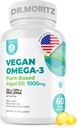 MORITZ Vegan Omega-3 Softgels för vuxna och barn, tillverkad av Algae Oil med DHA EPA, Small Algae Omega 3 Supplements, Vegan, 60 Count