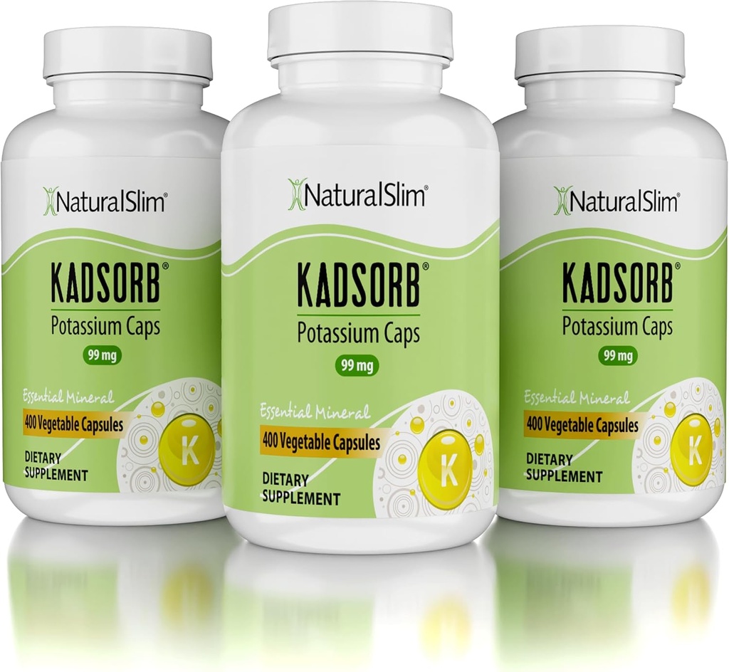 NaturalSlim Natural Potassium Citrate Gluconate 99 mg - Kadsorb stöder Electrolyte Balance & Normal pH - Absorberbara kaliumtillskott med väsentliga mineraler - Icke GMO 400 kapslar 3 Pack
