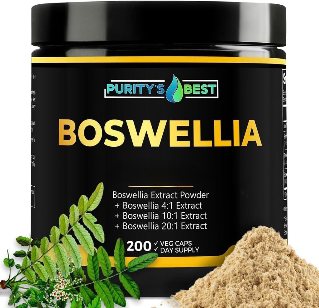 Purity’s Best BOSWELLIA SERRATA 4X + 10x + 20x Extract,Immune Support and Muscle Relief, 200 Veggie Caps, 100% Vegan