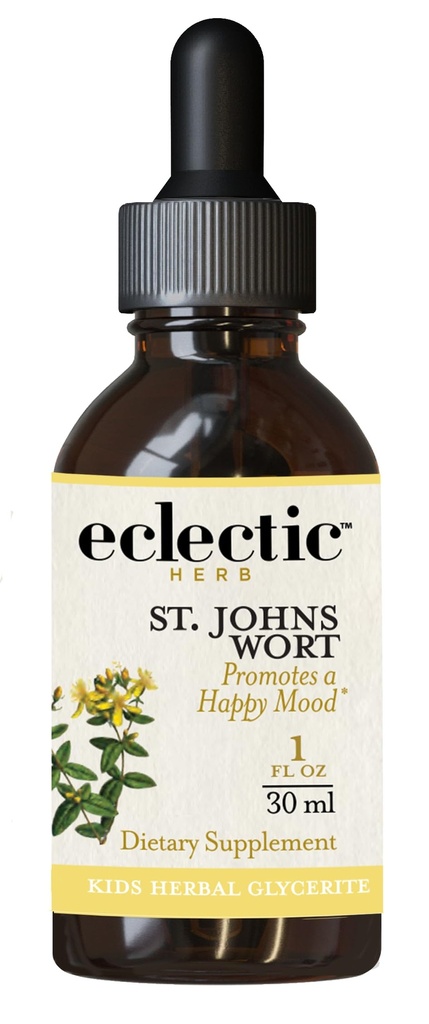 ECLECTIC INSTITUTE Kids Herbs - St John's Wort, Black Cherry Flavor | Herbal Health Supplement, främjar ett positivt humör | 1 fl oz (30 ml)
