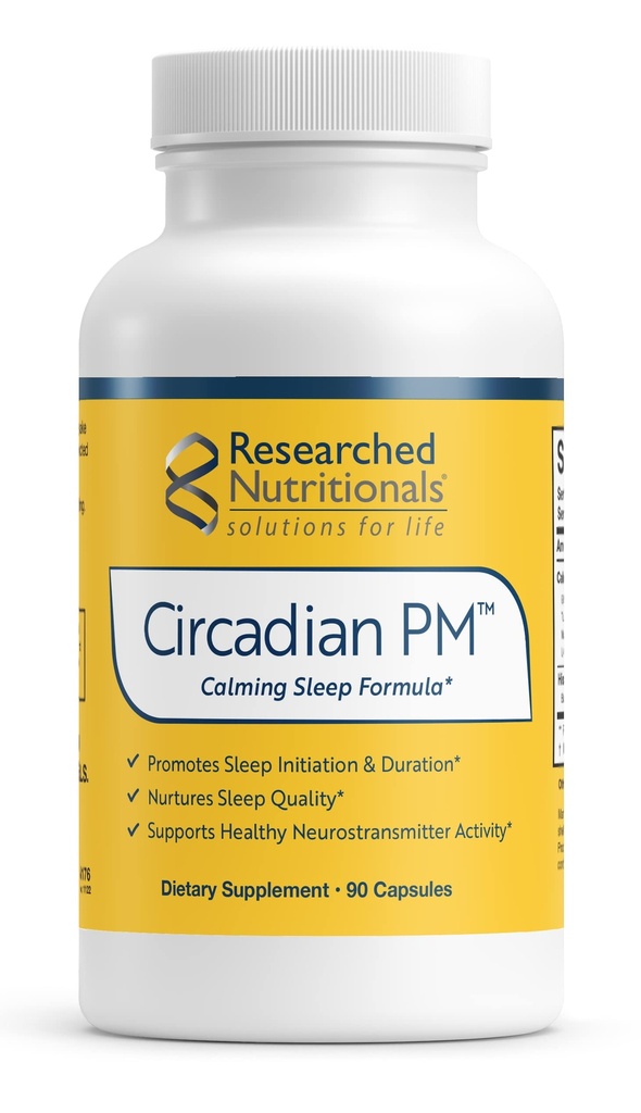 Forskade näringsämnen Circadian PM - Främjar ett hälsosamt nervsystem, Histamin Response & Peaceful Nights med L Theanine, 5 HTP, Valerian Root & GABA Supplements (90 kapslar)