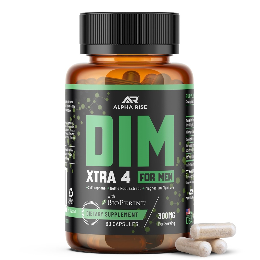Premium DIM Supplement för Män | Östrogen Blocker & Aromatase Inhibitor | Diindolylmethane, Nettle Root Extract, Magnesium Glycinate & Sulforaphane | Hormone Balance & Liver Protection | 60 kapslar