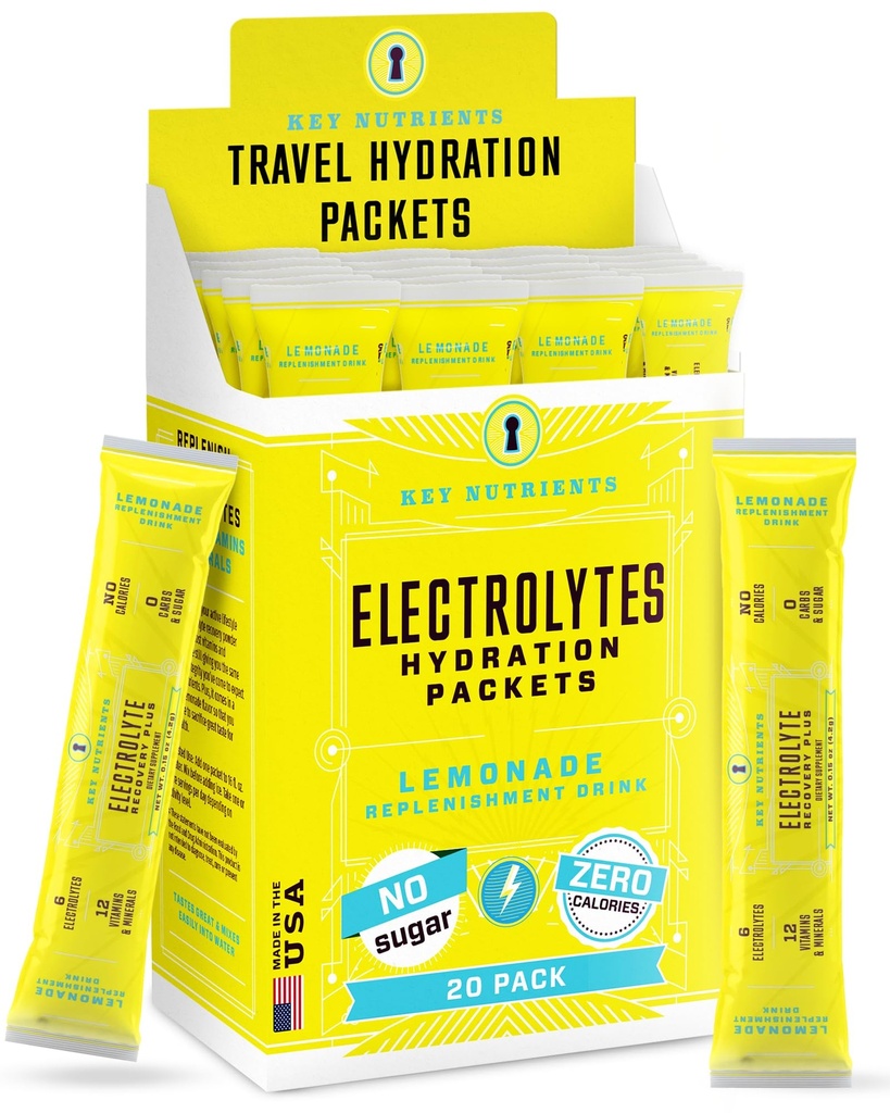 KEY NUTRIENTS Electrolytes Powder Packets 20 Pack - No Sugar, Refreshing Lemonade, Hydration Packets med Electrolyte Powder för uppfriskande Electrolyte Drink Mix Packets - Zero Calories