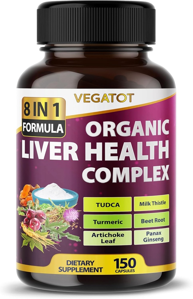VEGATOT Liver Health Complex Formel **USA Made and Tested** High Potency with TUDCA, Milk Thistle, Beet Root, Artichoke Leaf, Panax Ginseng, Astragalus, Tumeric - Clean & Detox Formel