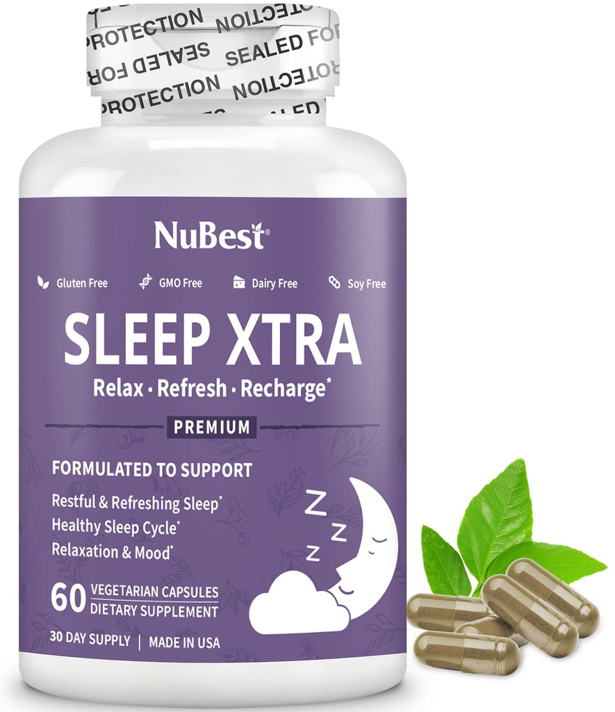 NuBest Sleep Xtra stöder hälsosam sömn för vuxna | Vitamin B6, Melatonin, Ashwagandha, Chamomile, Valerian & More - Non Habit-Forming | 60 Vegan kapslar | 1 månads leverans