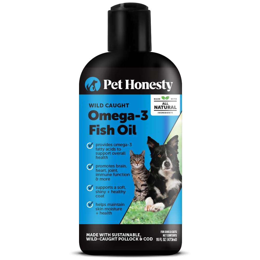Pet Honesty Omega 3 Fish Oil för katter och hundar (16oz), Wild Caught Omega 3 Fish Oil för hundar Skin och Coat Supplement, stöder Shedding, Skin & Coat, Immunity, Joint, Brain & Heart, EPA + DHA