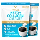 VitaCup Keto + Collagen Coffee Creamer Vanilla Flavor w / MCT, Collagen Protein, Coconut Water, L-Theanine för Keto Diet, Coffee, Smoothies, & Shakes, Dairy-Free, Gluten-Free, Soy-Free, 2 påsar,10oz varje