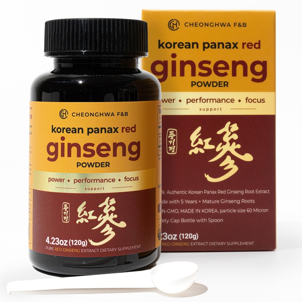 CHEONGHWA F&B Panax Ginseng Powder, 10% Ginsenoside (Total 20.000mg, 4 månaders leverans), 4.23oz, +5 Year Grown Korean Red Panax Ginseng, Focus & Immune Support, Ultra-finpulver, icke-GMO