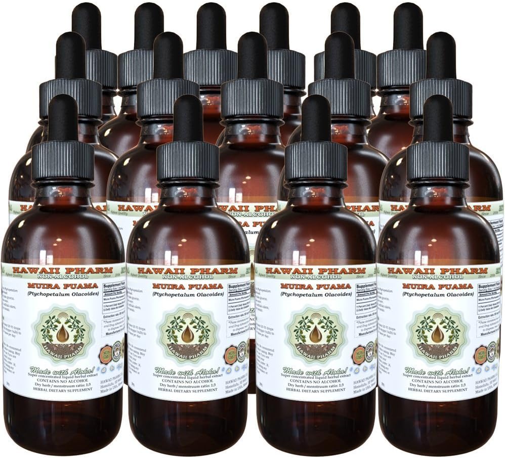 Muira Puama Alcohol-Free Liquid Extract, Organic Muira Puama (Ptychopetalum Olacoides) Glycerit Natural Herbal Supplement, Hawaii Pharm, USA 15x4 oz