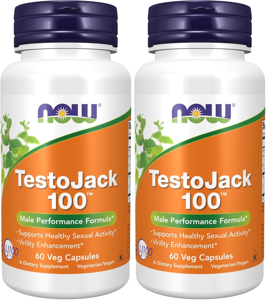 NOW Supplements, TestoJackTM 100 med LJ100, ett Potent standardiserat extrakt av Tongkat Ali (Eurycoma longifolia), Tribulus och ZMA®, 60 Veg Capsules (Pack of 2)