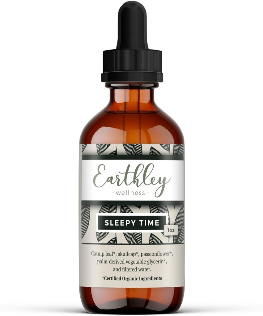Earthley Wellness Sleepy Time, Natural Herbal Sleep Support for Adults and Kids, Calming Extract for Relaxation and Restful Nights, Alcohol-Free, Made with Catnip, Skullcap och Passionflower (1oz)